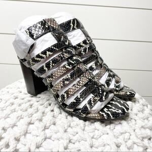 Vionic Sami Snake Embossed Gladiator Leather Sandals Black Size 6M